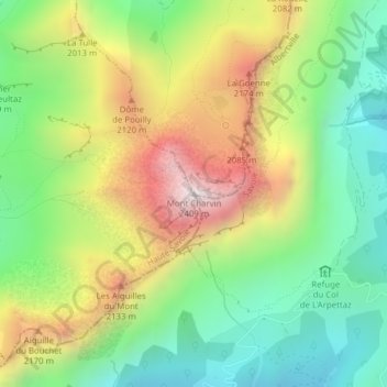 Mappa topografica Mont Charvin, altitudine, rilievo