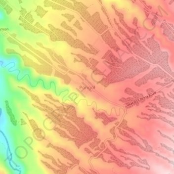 Mappa topografica Pongol, altitudine, rilievo