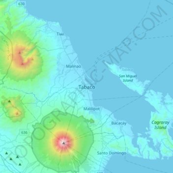 Mappa topografica Tabaco, altitudine, rilievo