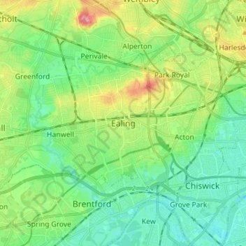 Mappa topografica Ealing, altitudine, rilievo