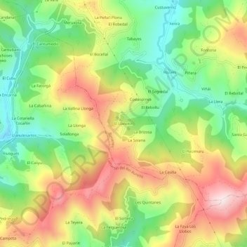 Mappa topografica El Llanotín, altitudine, rilievo