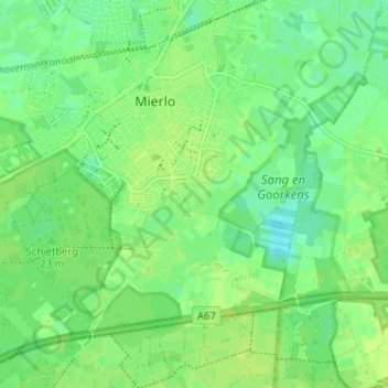 Mappa topografica Overakker, altitudine, rilievo