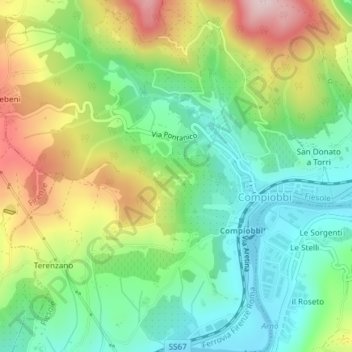 Mappa topografica Romena, altitudine, rilievo