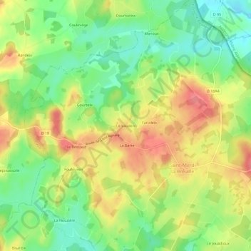 Mappa topografica Le Vaudeix, altitudine, rilievo
