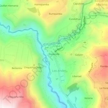 Mappa topografica Duraznito, altitudine, rilievo