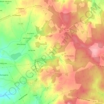 Mappa topografica Anglars, altitudine, rilievo