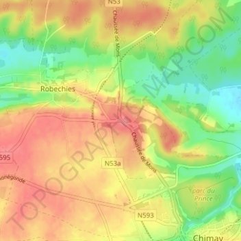 Mappa topografica Beauchamp, altitudine, rilievo