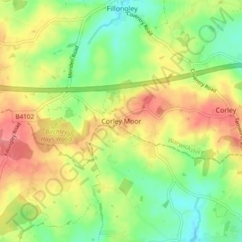 Mappa topografica Corley Moor, altitudine, rilievo