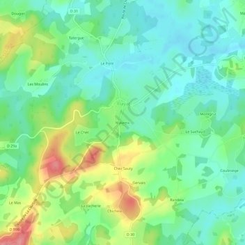 Mappa topografica Maureix, altitudine, rilievo