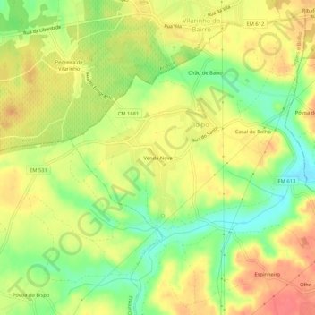 Mappa topografica Venda Nova, altitudine, rilievo