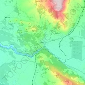 Mappa topografica Drniš, altitudine, rilievo