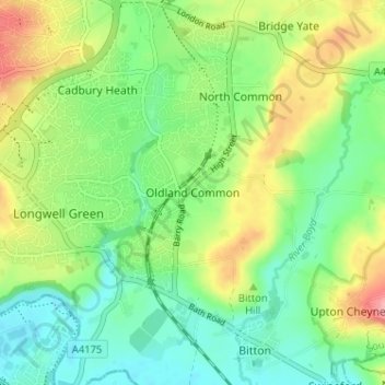 Mappa topografica Oldland Common, altitudine, rilievo