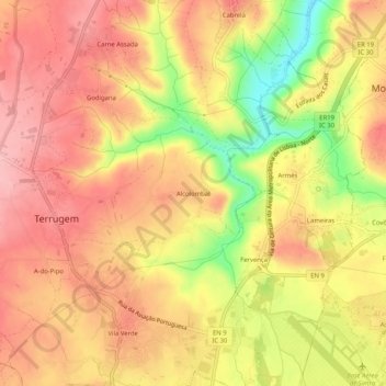 Mappa topografica Alcolombal, altitudine, rilievo