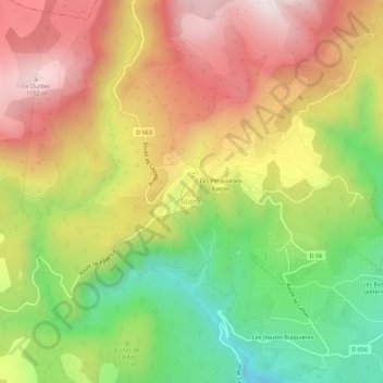 Mappa topografica Le Village, altitudine, rilievo