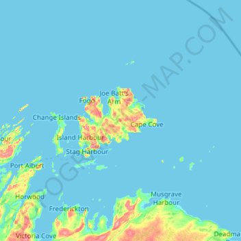Mappa topografica Fogo Island, altitudine, rilievo
