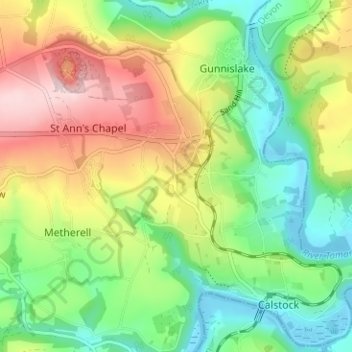 Mappa topografica Albaston, altitudine, rilievo