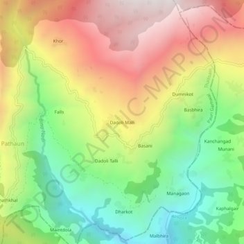 Mappa topografica Dadoli Malli, altitudine, rilievo