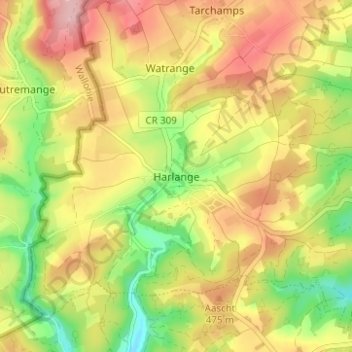Mappa topografica Harlange, altitudine, rilievo