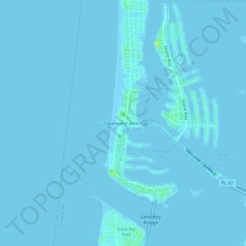 Mappa topografica Clearwater Beach, altitudine, rilievo