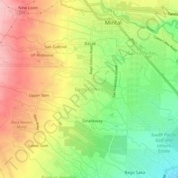 Mappa topografica Bago Oshiro, altitudine, rilievo