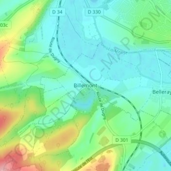 Mappa topografica Billemont, altitudine, rilievo