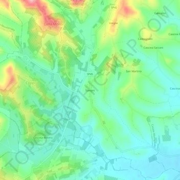 Mappa topografica Stevani, altitudine, rilievo