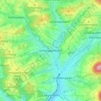 Mappa topografica Schneppenbach, altitudine, rilievo
