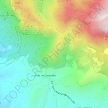 Mappa topografica Marcuello, altitudine, rilievo