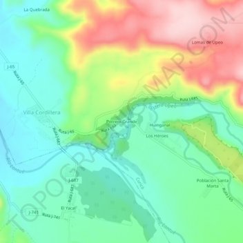 Mappa topografica Potrero Grande, altitudine, rilievo