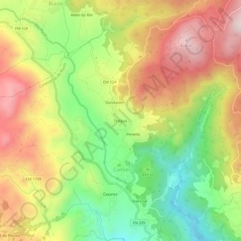 Mappa topografica Frágua, altitudine, rilievo