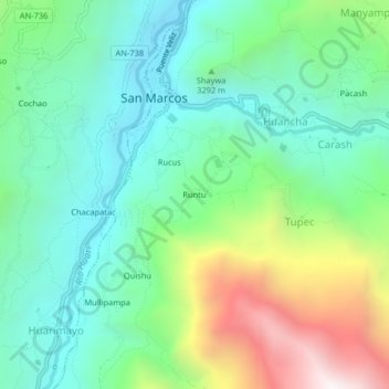 Mappa topografica Runtu, altitudine, rilievo