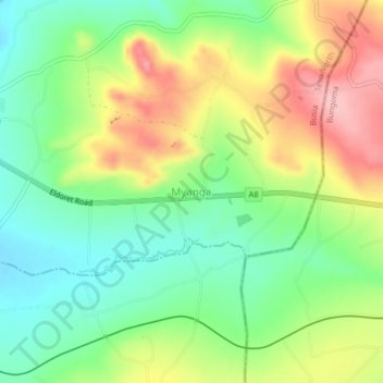 Mappa topografica Myanga, altitudine, rilievo