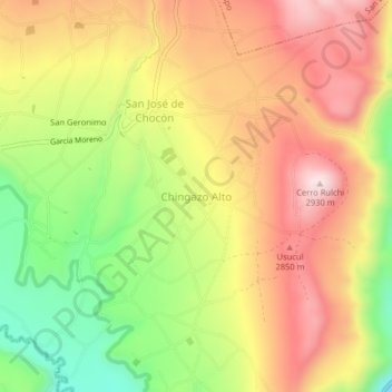 Mappa topografica Chingazo Alto, altitudine, rilievo