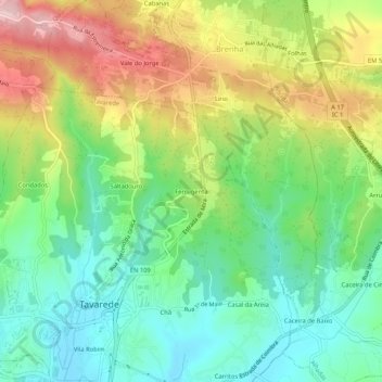 Mappa topografica Ferrugenta, altitudine, rilievo