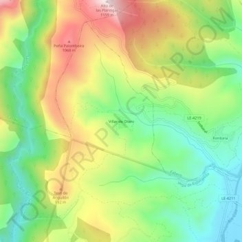 Mappa topografica Villar de Otero, altitudine, rilievo
