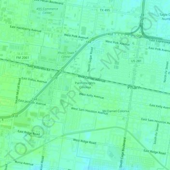 Mappa topografica Palm Heights Colonia, altitudine, rilievo