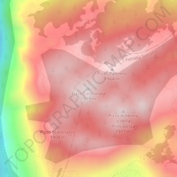 Mappa topografica Pizzo Carbonara, altitudine, rilievo