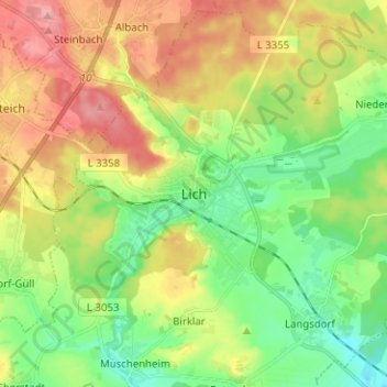 Mappa topografica Lich, altitudine, rilievo