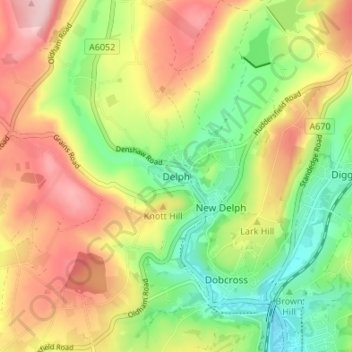 Mappa topografica Delph, altitudine, rilievo