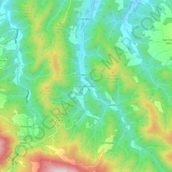 Mappa topografica Poggiolo-Salaiole, altitudine, rilievo