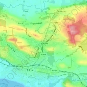 Mappa topografica Sauchie, altitudine, rilievo