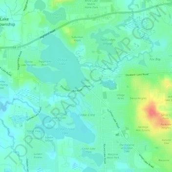 Mappa topografica Oxbow, altitudine, rilievo