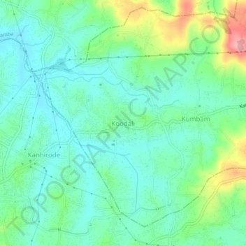 Mappa topografica Koodali, altitudine, rilievo