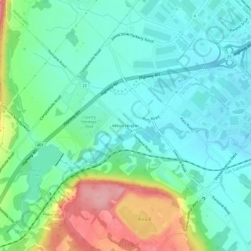 Mappa topografica Milton Heights, altitudine, rilievo