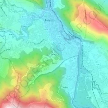 Mappa topografica Raygnac, altitudine, rilievo