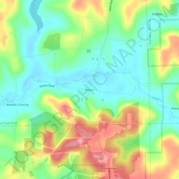 Mappa topografica Boyers, altitudine, rilievo