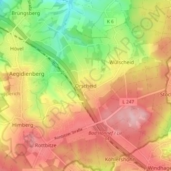Mappa topografica Orscheid, altitudine, rilievo