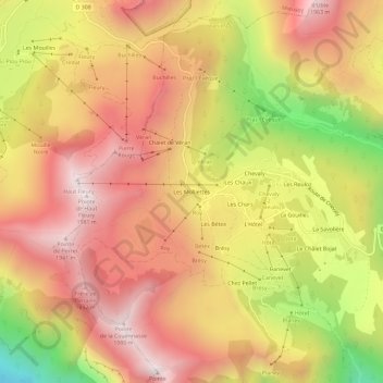 Mappa topografica Les Molliettes, altitudine, rilievo