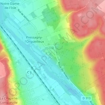 Mappa topografica Le Chesnay, altitudine, rilievo