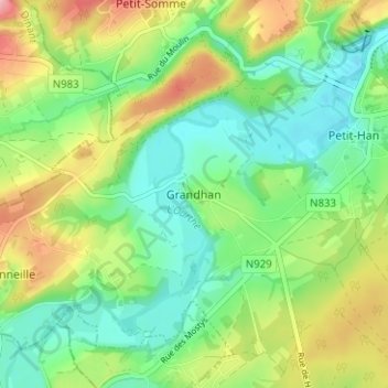 Mappa topografica Grandhan, altitudine, rilievo